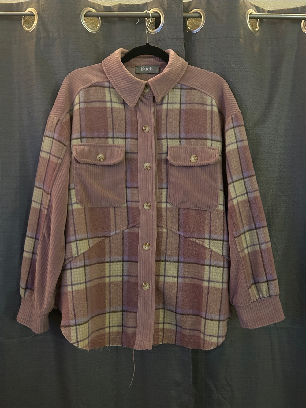 Blush Plaid Button-Up Shacket in Dusty Mauve